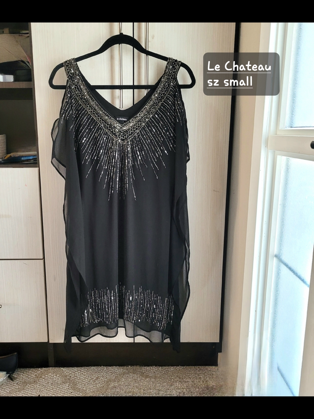 Le Chateau Black Chiffon Beaded V-Neck Tunic